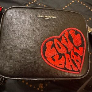 Karl Lagerfeld Black Bag with Red Heart Accent